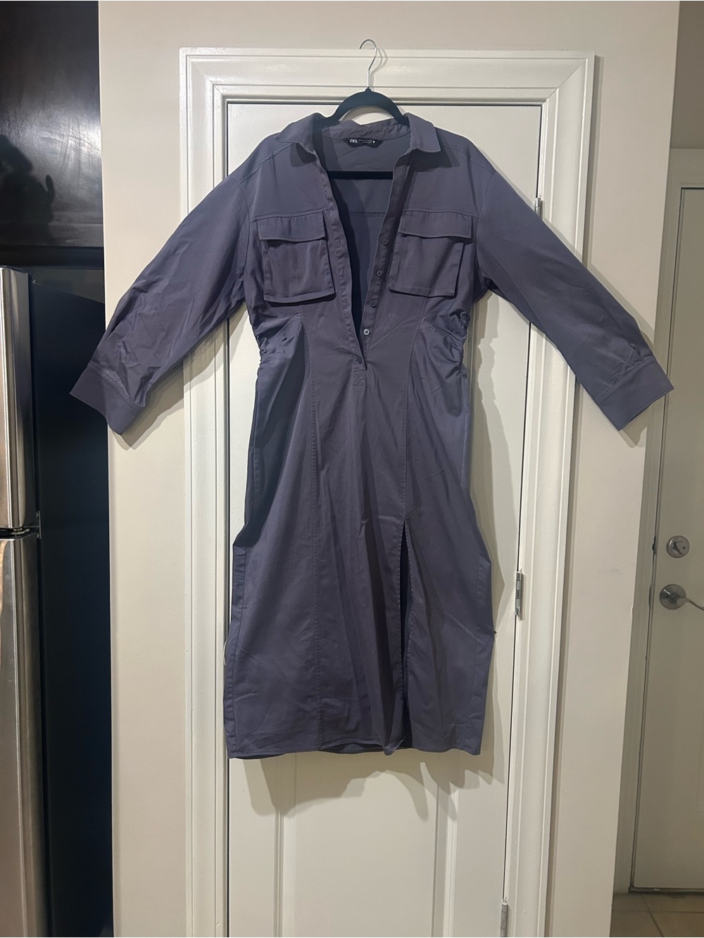 Zara dark gray Utility Shirt Midi Dress